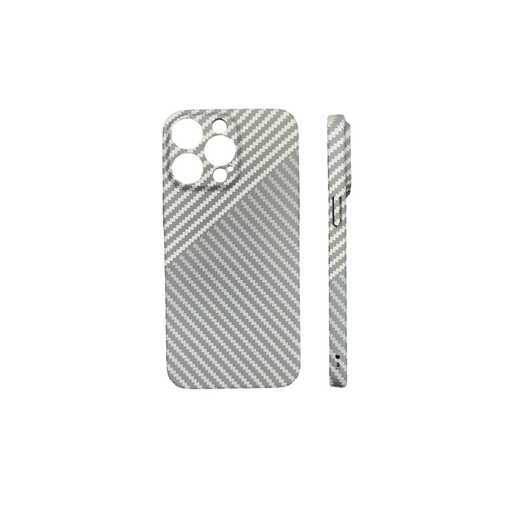 Grey iPhone carbon fiber texture minimal shockproof case by Phone Base, showcasing slim design and durable material.