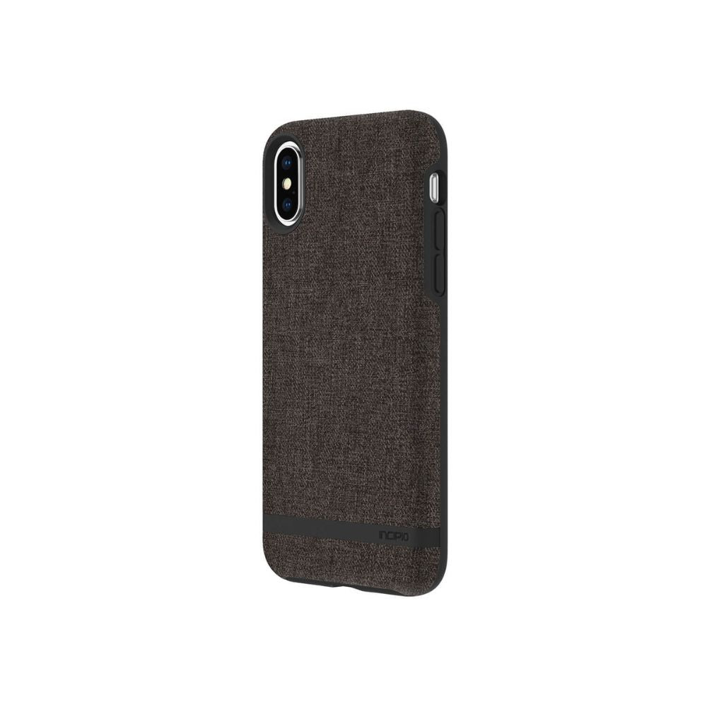 Incipio hard case for iPhone X/XS in charcoal color, showing a rugged protective design on a sleek phone.