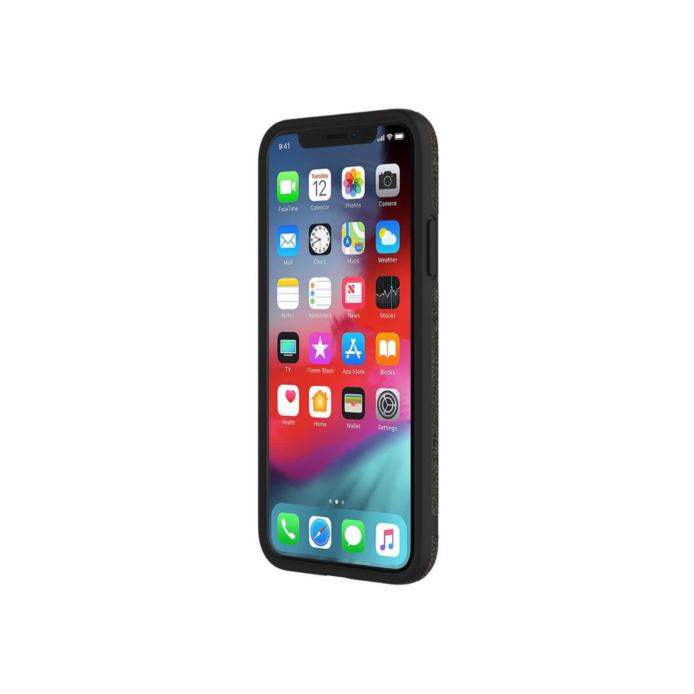 Incipio hard phone case in charcoal for iPhone X/XS, showing a sleek protective cover with textured finish