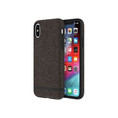 Charcoal Incipio hard case for iPhone X/XS, showing a sleek protective phone cover with textured surface.