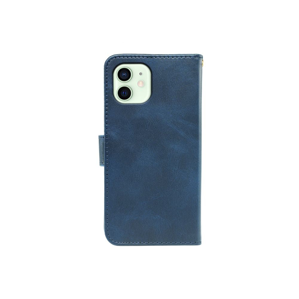 Navy leather flip book case for iPhone 11 by Phone Base, featuring a wallet-style design with card slots and protective cover.