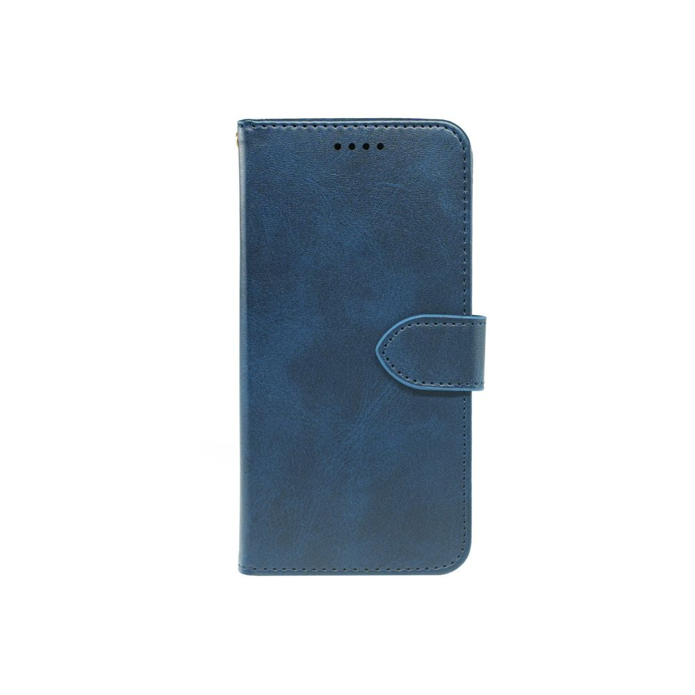 Navy leather iPhone 11 Book Flip Case with wallet features and card slots, designed by Phone Base.