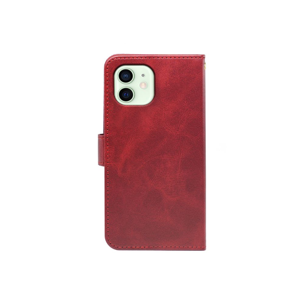 Red leather iPhone 11 flip book case with wallet features from Phone Base, showing the closed protective cover with card slots.