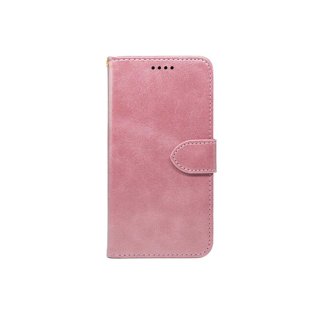 Rose gold leather flip case for iPhone 11 by Phone Base, featuring a book-style wallet design with card slots and magnetic closure.