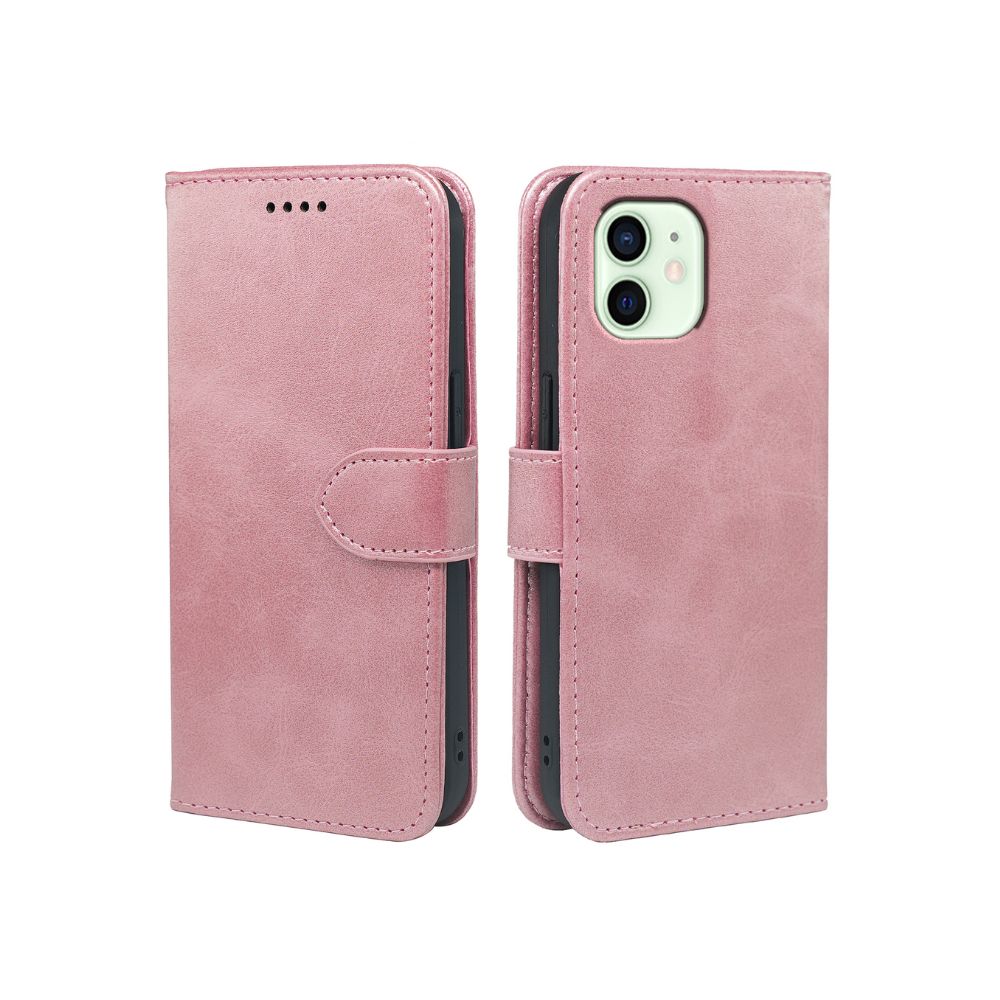 Rose gold iPhone 11 flip case by Phone Base with leather wallet design, featuring a book-style cover and card slots.