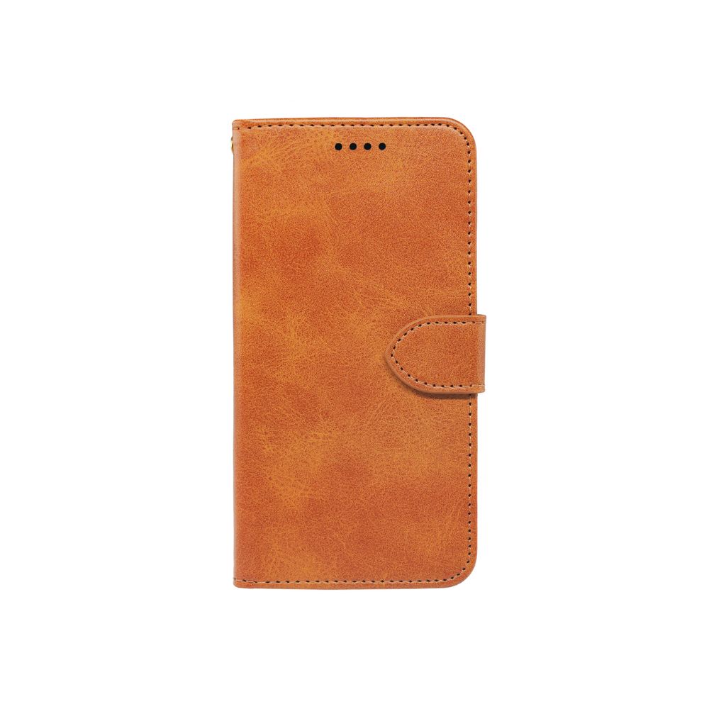 iPhone 11 Book Flip Case by Phone Base with tan leather wallet and card slots, designed for stylish protection and convenience