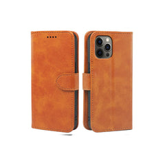 Rose gold iPhone 13 Series book flip case by Phone Base with leather wallet design, featuring a front cover and card slots.