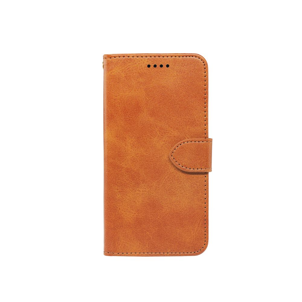 Rose gold iPhone 14 Series book flip case by Phone Base with leather wallet design, showing a closed protective cover and card slots.