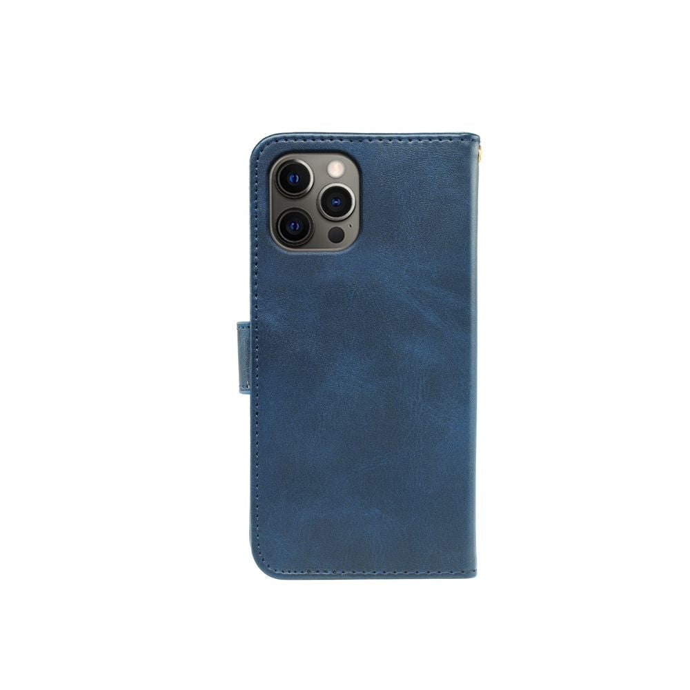 Rose gold iPhone 13 Series book flip case by Phone Base featuring a leather wallet design with card slots and magnetic closure.