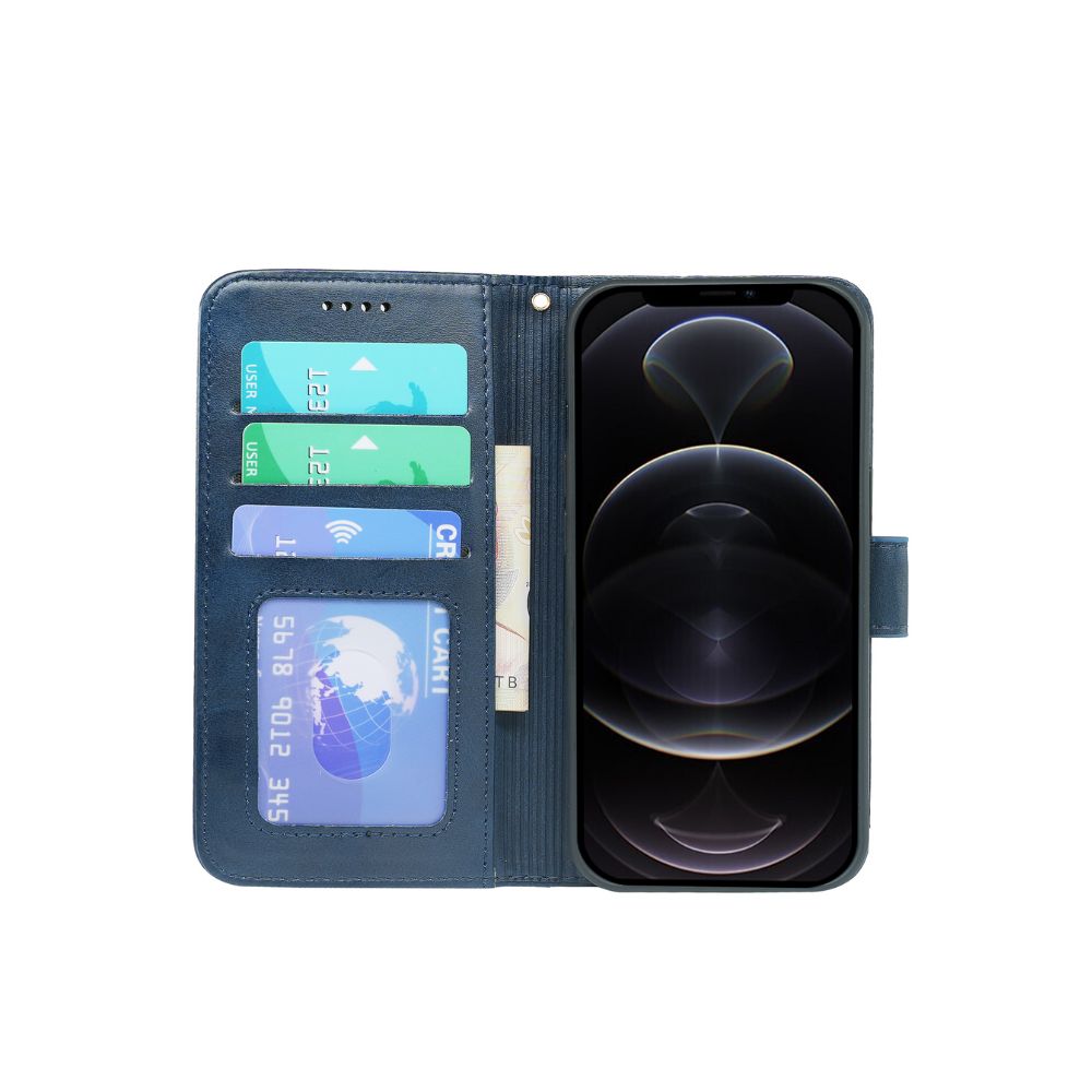 Rose gold iPhone 14 Series book flip case by Phone Base, leather wallet with card slots and protective cover for iPhone.