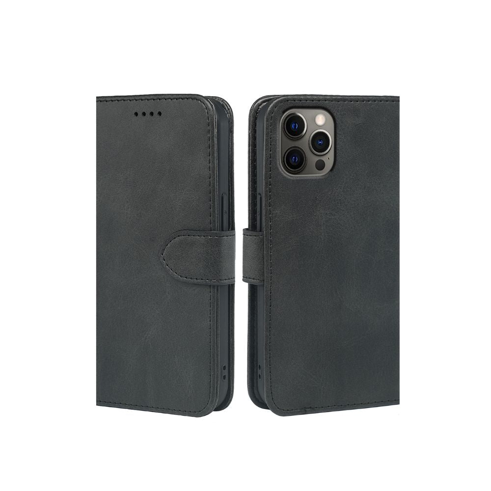 Rose gold iPhone 14 Series Book Flip Case by Phone Base featuring leather wallet design and protective cover for phone.