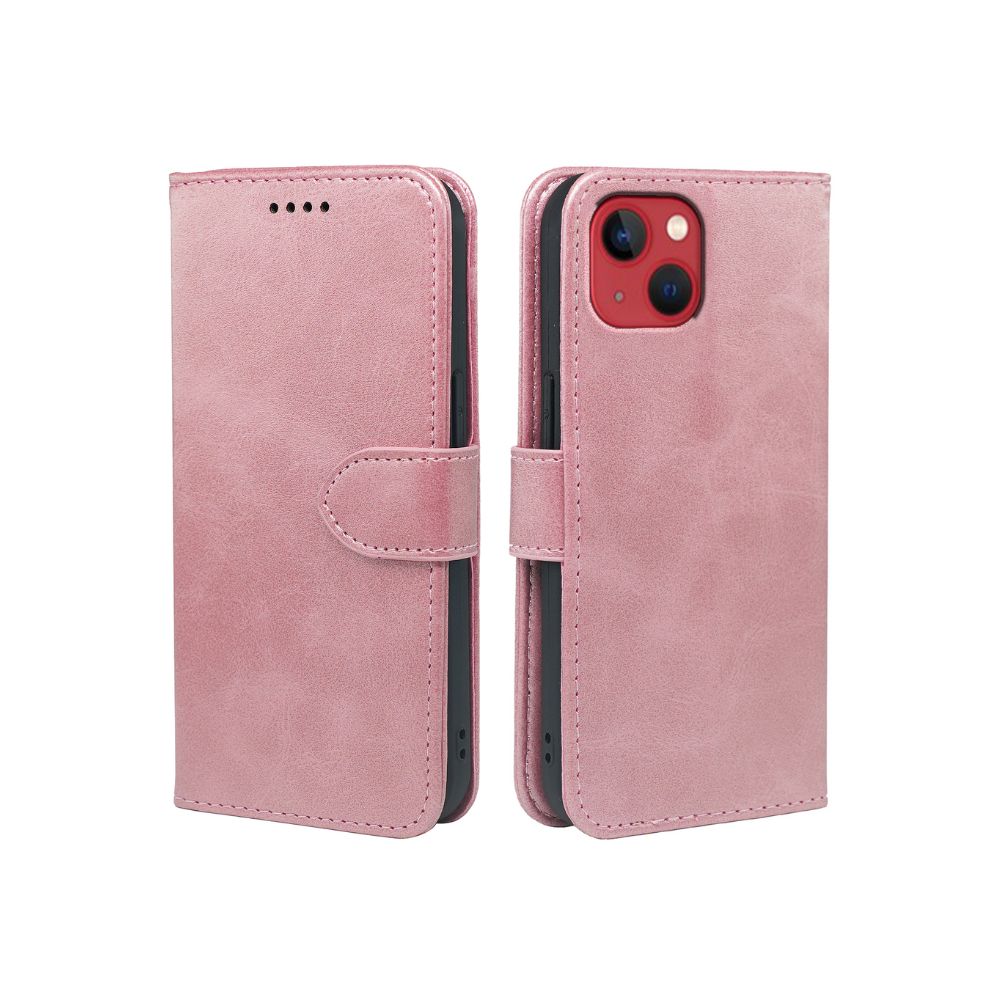Leather wallet-style flip case for iPhone 13 series by Phone Base, featuring a book cover design and card slots.