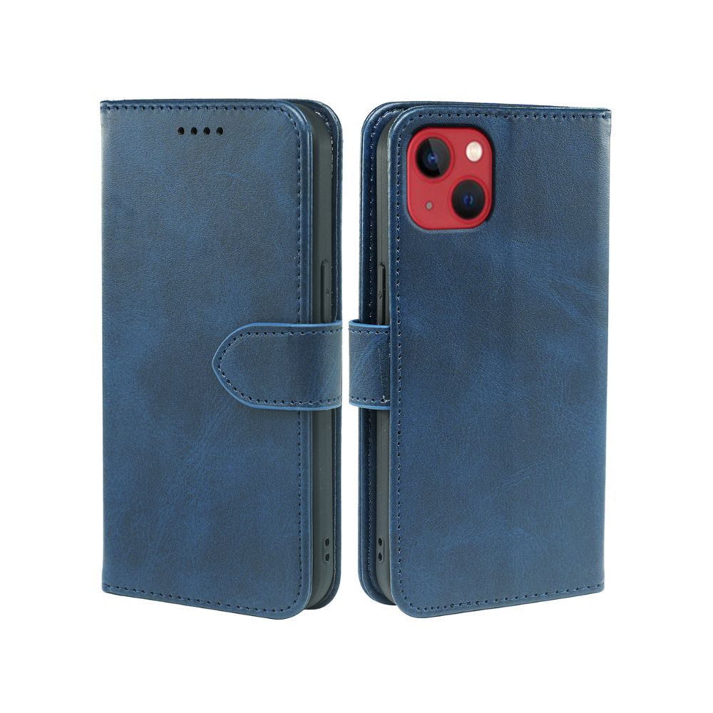 Leather wallet flip case for iPhone 14 series by Phone Base, showing the front cover and card slots in a sleek book design.