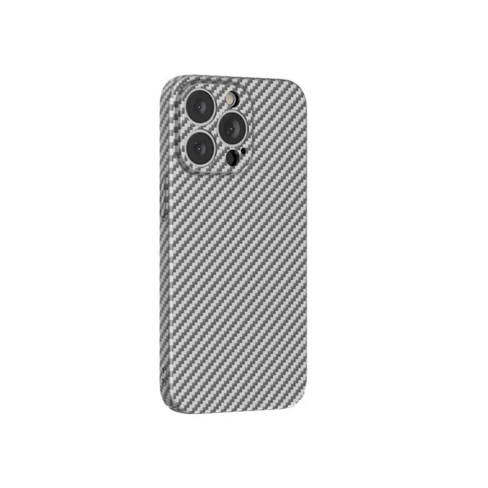 Black iPhone carbon fiber texture case by Phone Base, ultra thin, minimal shockproof design for sleek protection.