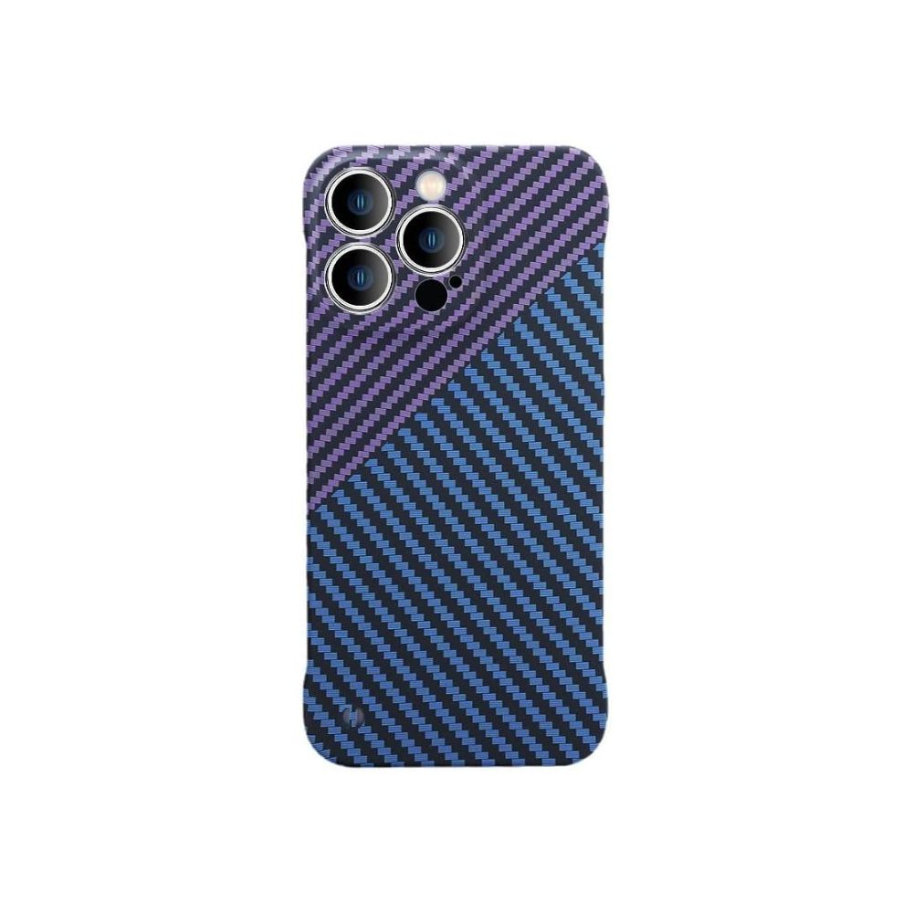 iPhone Pro Max ultra-thin carbon fiber texture minimal shockproof case in purple and blue with aramid pattern by Phone Base