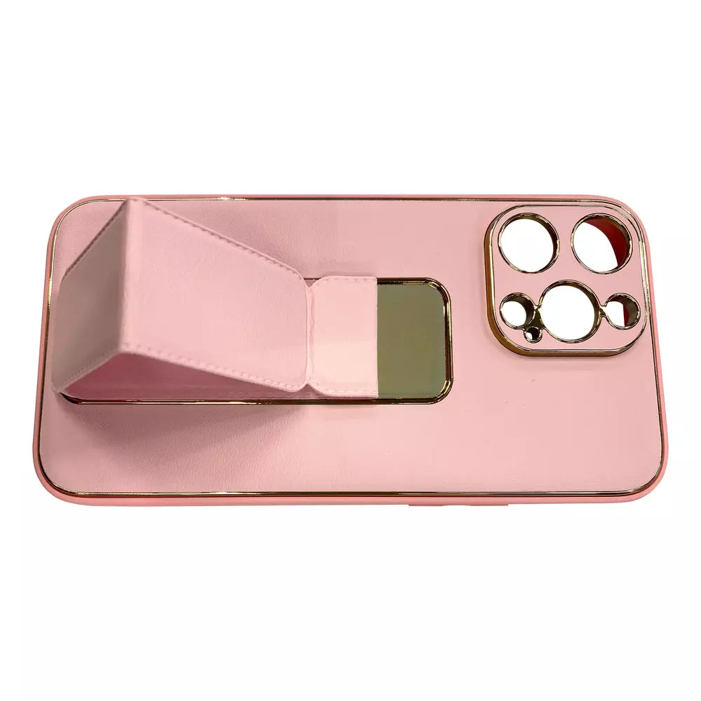 Pink Phone Base iPhone Vibe Stand Case with built-in stand and protective design for secure, stylish phone protection.