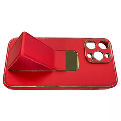 Red iPhone Vibe Stand Case by Phone Base, showing the protective case with built-in stand feature for easy viewing.
