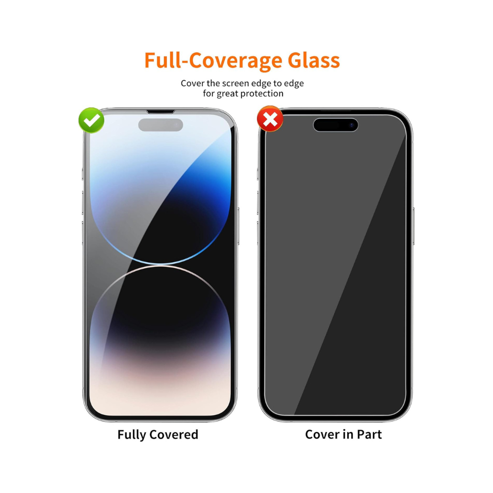 iPhone screen protector with alignment tool by Phone Base, showing clear glass with easy alignment features for perfect fit.