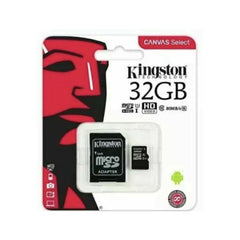 Kingston 32GB Micro SD memory card with USB adapter, compact storage device from Phone Base with label on the card.