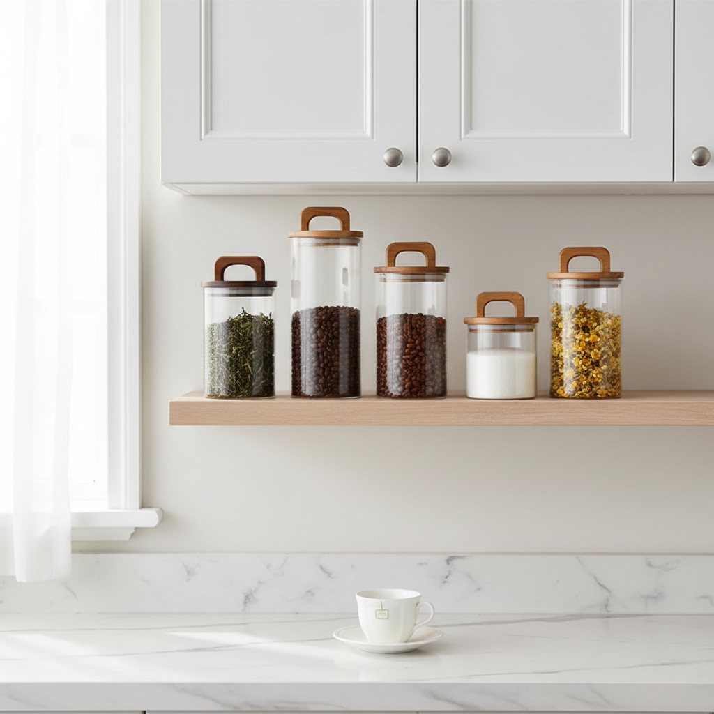 Zapcart Clear Glass Airtight Storage Jar With Bamboo Lid Keeps Tea Coffee Sugar Fresh For Home Kitchen