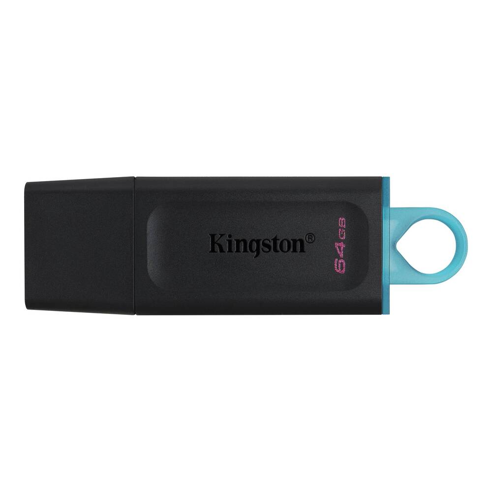 Kingston DataTraveler Exodia USB flash drive with 64GB capacity, black and blue design, and Phone Base branding.