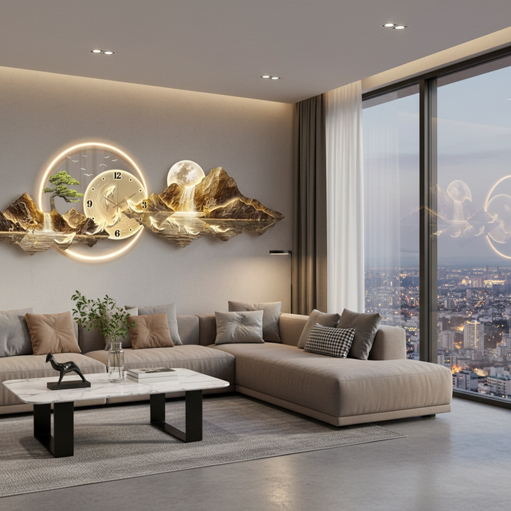 Design Luxury LED Wall Clock For Modern Living Room Decor