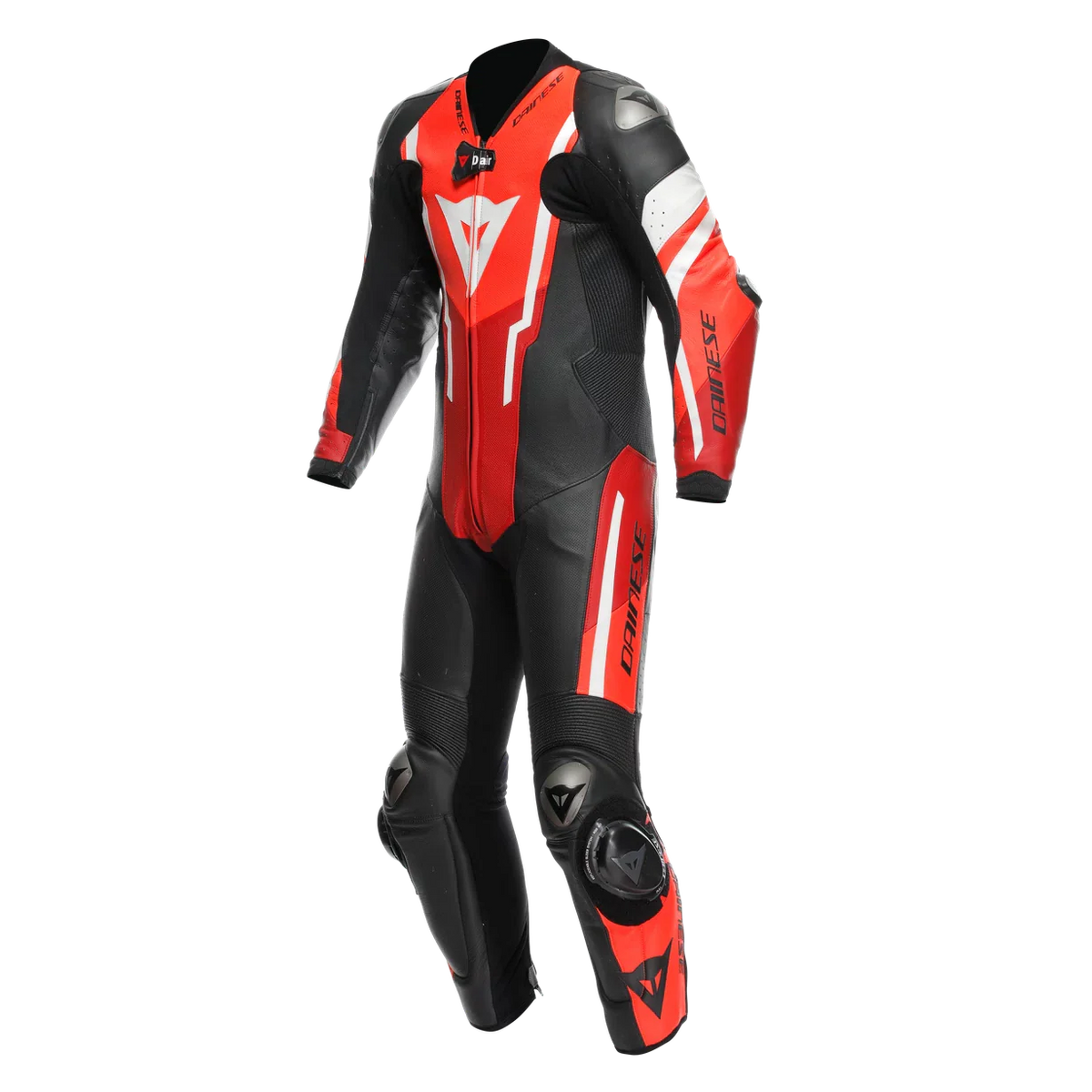 MISANO 3 Perforated 1PC LEATHER SUIT BLACK/RED/FLUO-RED
