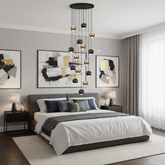 Nordic Circular Chandelier – Dimmable Gold & Black Loft Light
