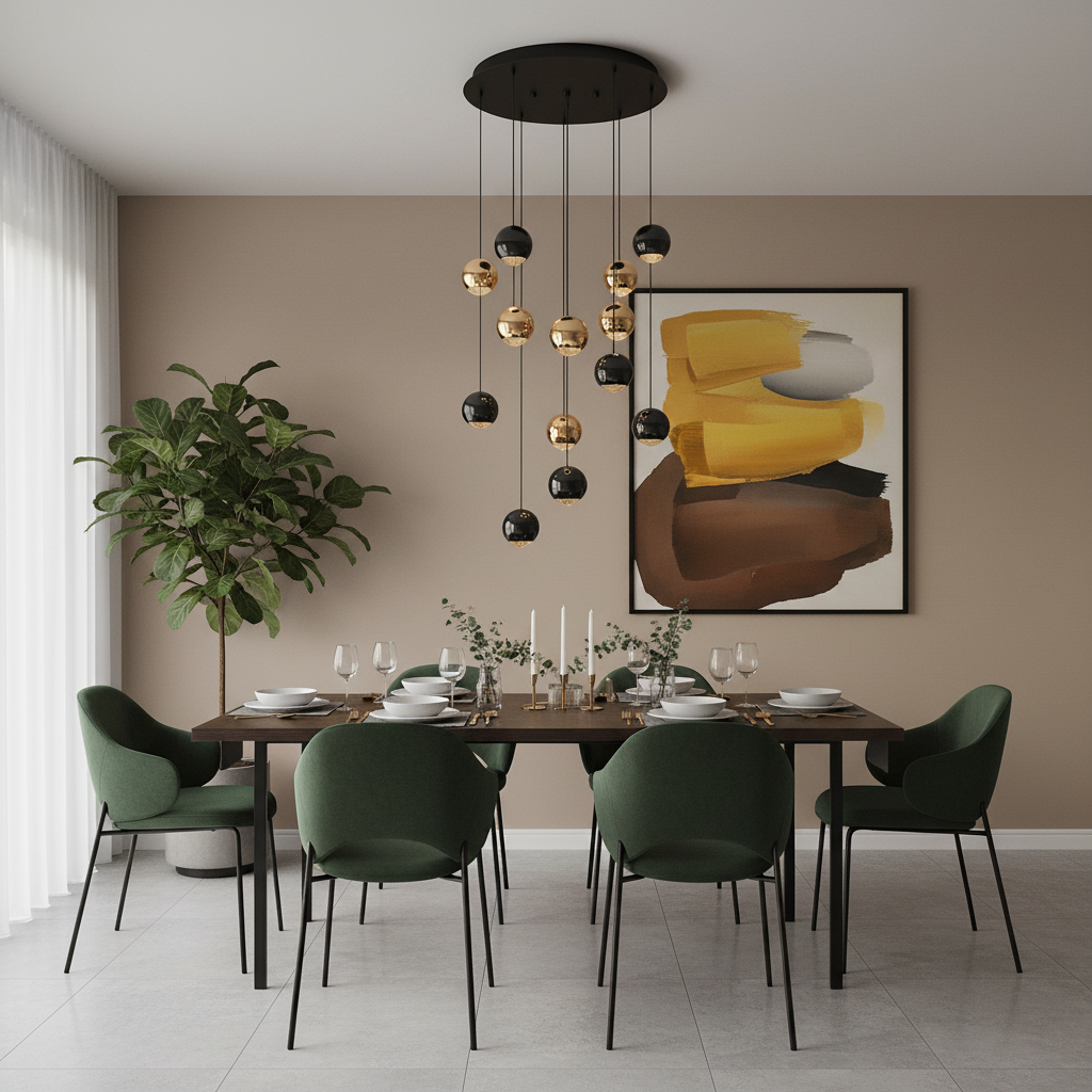 Nordic Circular Chandelier – Dimmable Gold & Black Loft Light