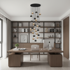 Nordic Circular Chandelier – Dimmable Gold & Black Loft Light