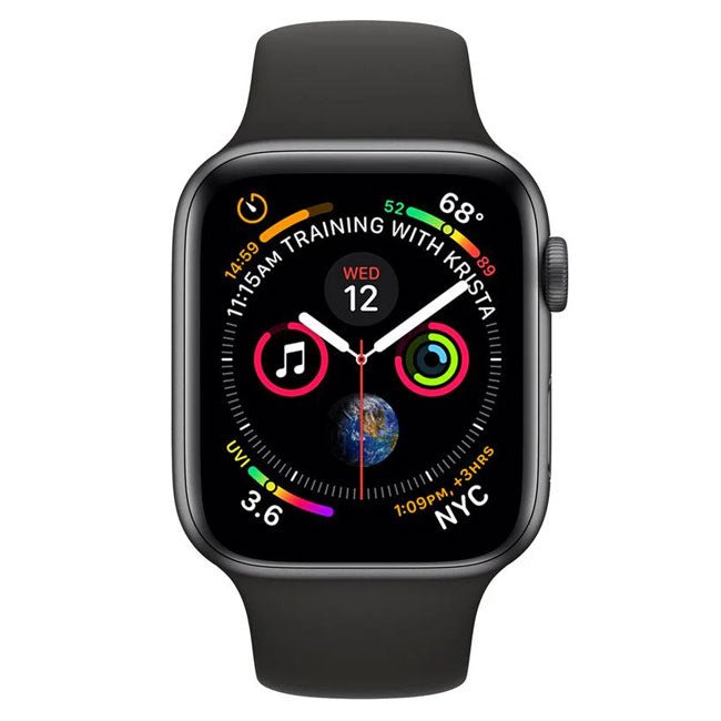 Refurbished Apple Watch Series 6 40mm cellular smartwatch with black band and digital display, unlocked for use.