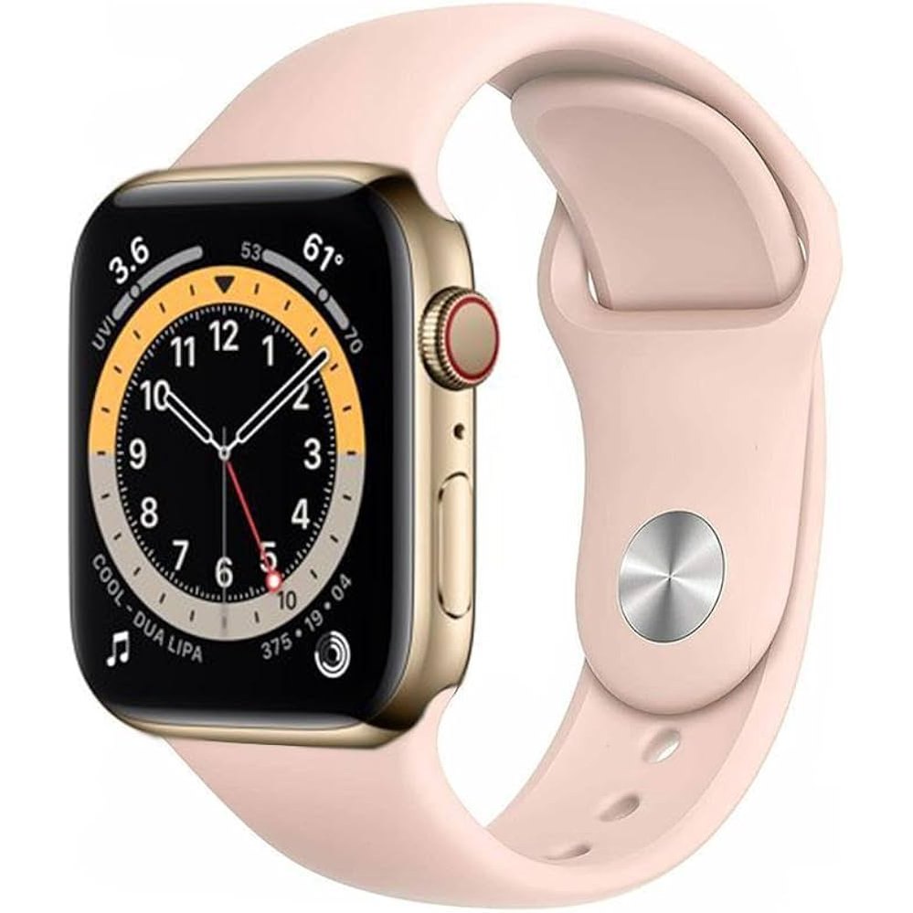 Refurbished Apple Watch Series 6 44mm Cellular Stainless Steel smartwatch with black band, unlocked, by RefurbPhone.