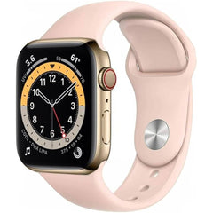 Refurbished Apple Watch Series 6 44mm Cellular Stainless Steel smartwatch with black band, unlocked, by RefurbPhone.