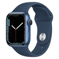 Refurbished Apple Watch Series 7 41mm Cellular smartwatch with a black sport band, unlocked for cellular connectivity.