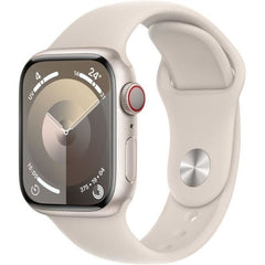 Refurbished Apple Watch Series 9 41mm smartwatch with black band, sleek display, and digital crown for fitness and notifications.