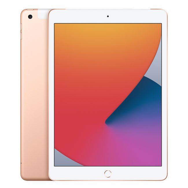 Refurbished iPad 8 (2020) 128GB Wi-Fi tablet by RefurbPhone, showing the front view with screen turned on.