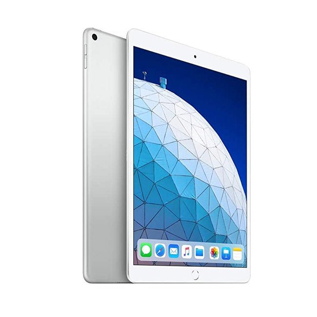 Refurbished iPad Air 3 2019 with 64GB Wi-Fi, sleek silver tablet on a white background.