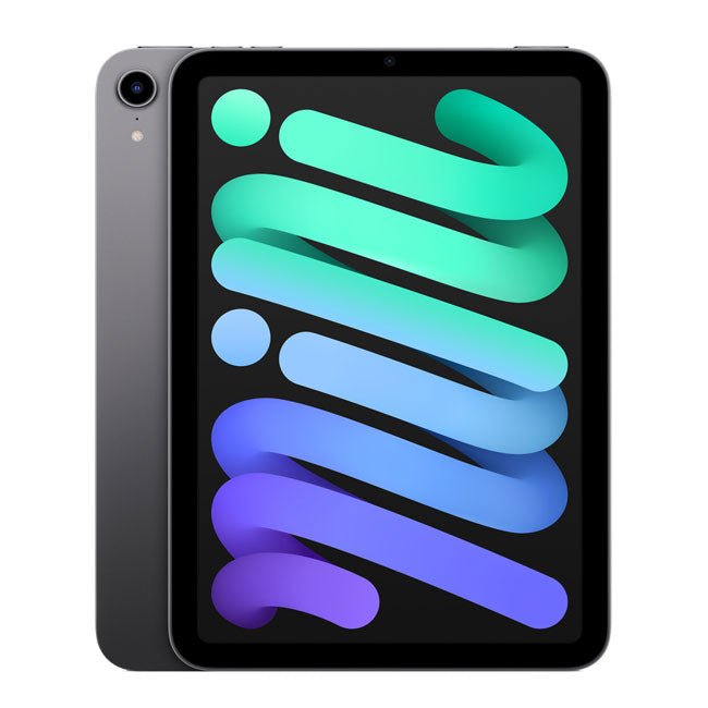 Refurbished iPad Mini 6 (2021) 256GB Wi-Fi tablet from RefurbPhone, showing the sleek silver design with screen turned on.
