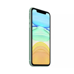Refurbished iPhone 11 with 128GB storage, unlocked, showing the front of the mobile phone with a colorful display.