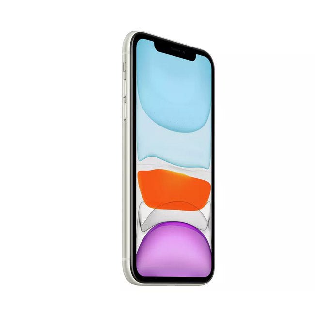 Refurbished iPhone 11 with 64GB storage, unlocked, showing front and back views in a clean, sleek design by RefurbPhone.