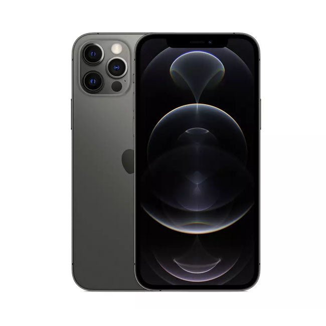 Refurbished iPhone 12 Pro with 128GB storage, unlocked, showing the front display and sleek design.