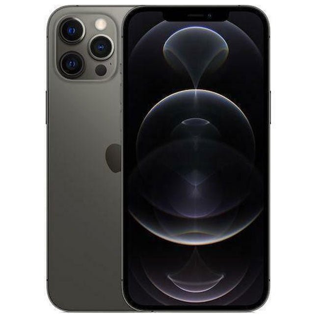 Refurbished iPhone 12 Pro Max 128GB unlocked smartphone by RefurbPhone, showing the front display with a sleek design.