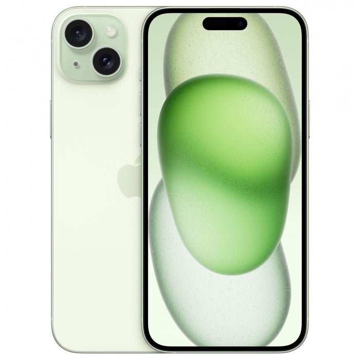 Refurbished iPhone 15 Plus with 256GB storage, unlocked, showing the screen with app icons and sleek design.