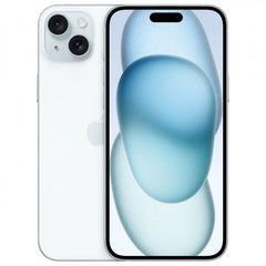 Refurbished iPhone 15 Plus 128GB unlocked smartphone by RefurbPhone, showing the front display with colorful app icons.