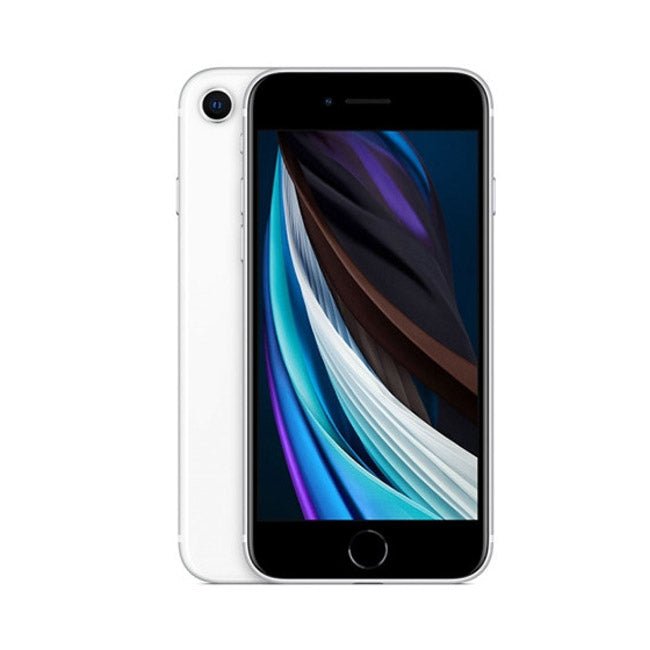 Refurbished iPhone SE 2020 64GB unlocked mobile phone by RefurbPhone, showing the front display with a sleek design.