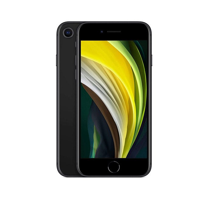 Refurbished iPhone SE 2020 64GB unlocked smartphone by RefurbPhone, showing sleek design and screen display.