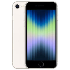 Refurbished iPhone SE 2022 128GB unlocked mobile phone by RefurbPhone, showing the front display with sleek design