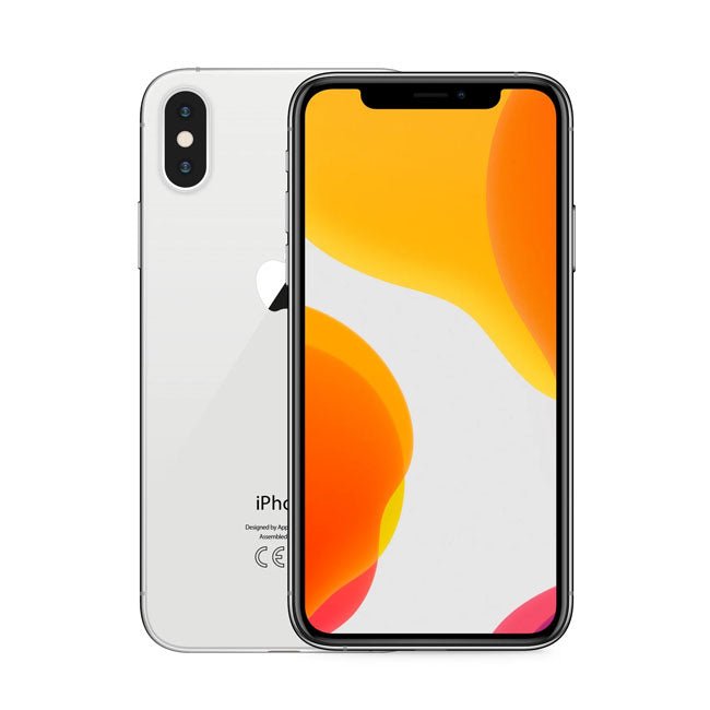 Refurbished iPhone X with 256GB storage, unlocked, showing the front display with a black screen and sleek design.