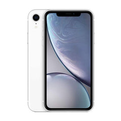 Refurbished iPhone XR 128GB unlocked mobile phone by RefurbPhone, showing front screen with colorful display and sleek design.
