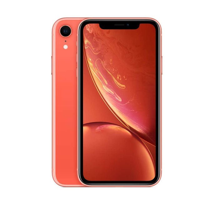 Refurbished iPhone XR 128GB unlocked mobile phone by RefurbPhone, showing the front screen and sleek design.